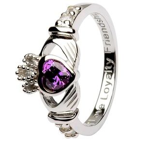 S925 Claddagh February Birthstone Irish Ring